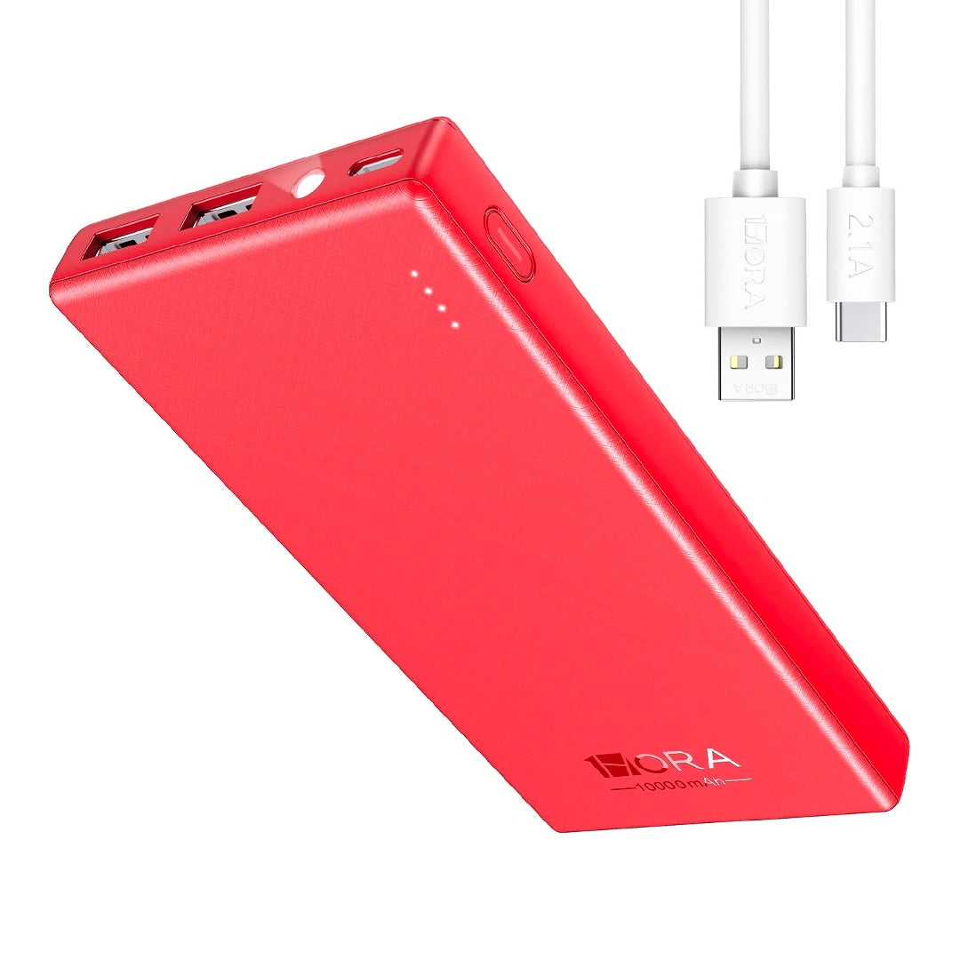 CARGADOR PORTATIL POWER BANK 10000 mAh ROJO 1HORA