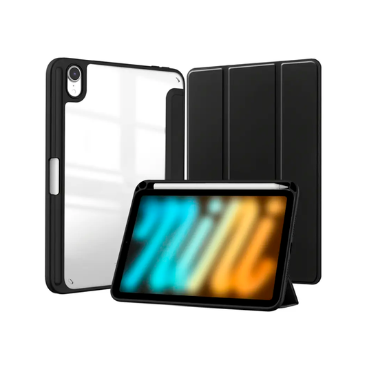 FUNDA SMART COVER AURORA IPAD MINI 6 C/ PORTA PLUMA TRANSPARENTE/NEGRA