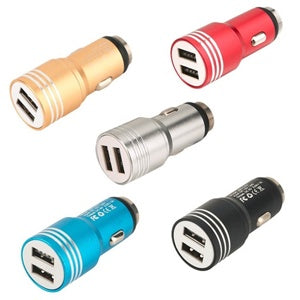 ADAPTADOR DUAL USB PARA CARRO METALICO COLORES (6698135814352)