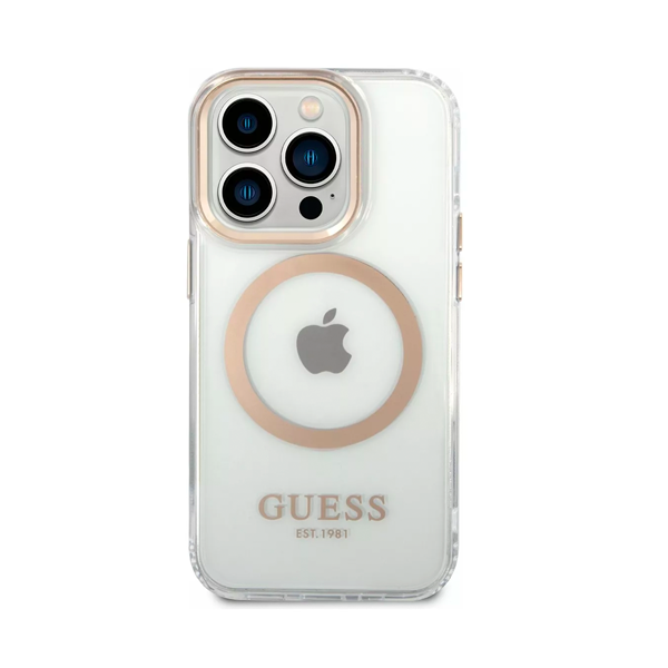 CARATULA GUESS METAL OUTLINE MAGSAFE IPHONE 15 PRO ORO