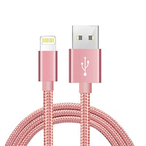 CABLE USB LIGHTNING 2 MTS TELA ROSE GOLD (6697239904464)
