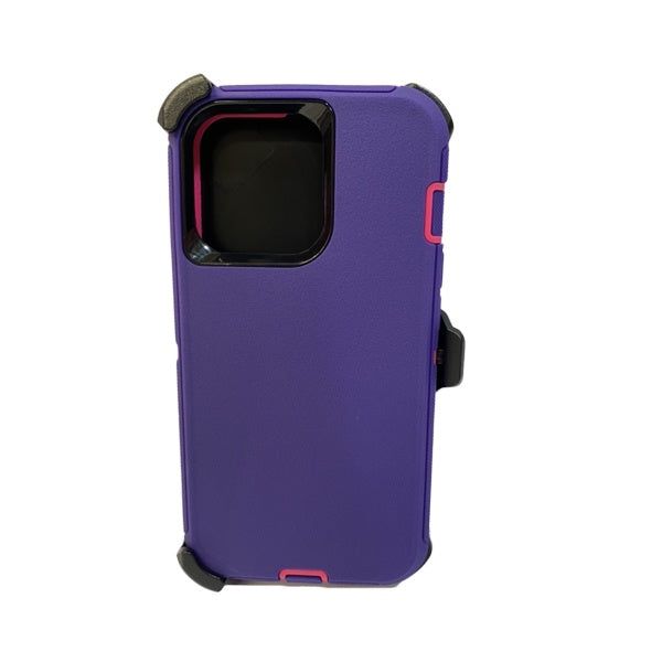 ESTUCHE TIPO DEFENDER IPHONE 13 PRO MORADO/FUCSIA CON CLIP