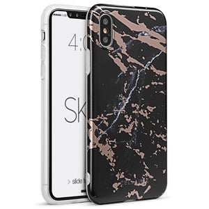 CARATULA SKIN MARBLE IPHONE X NEGRA MATTE/ROSE GOLD 42-0004004 (6697162932432)